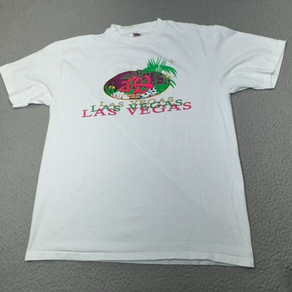 Vintage Las Vegas‎ Shirt Mens Large White Dice Casino Strip Oneita Single Stitch